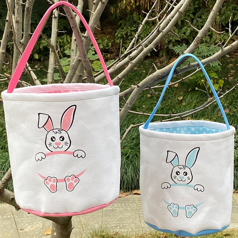 Cross-border Easter Cartoon Basket - Easter Party Gift Tote Bag with Cartoon Rabbit Design, Canvas Easter Basket