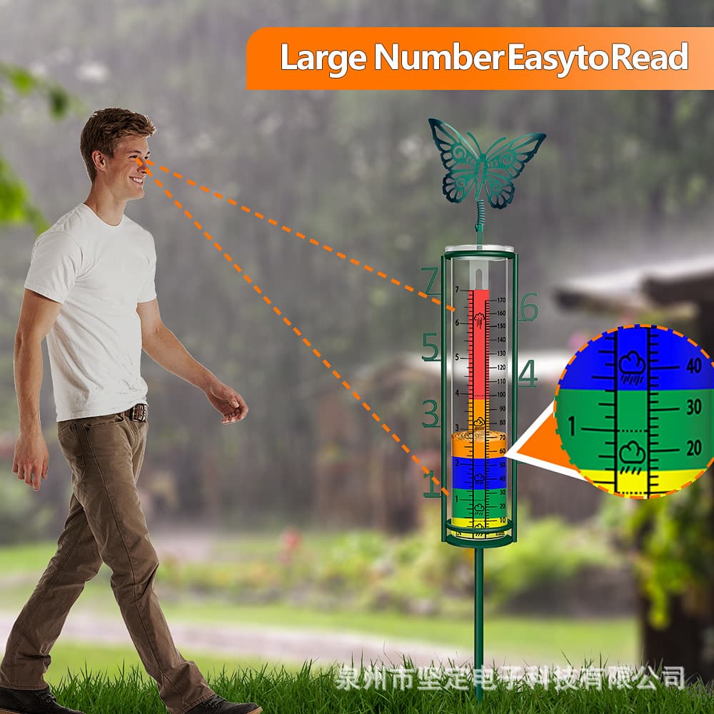 Cross-border wrought iron rain gauge rainwater collector, outdoor rainwater measurement cylinder, garden tool, simple rain gauge