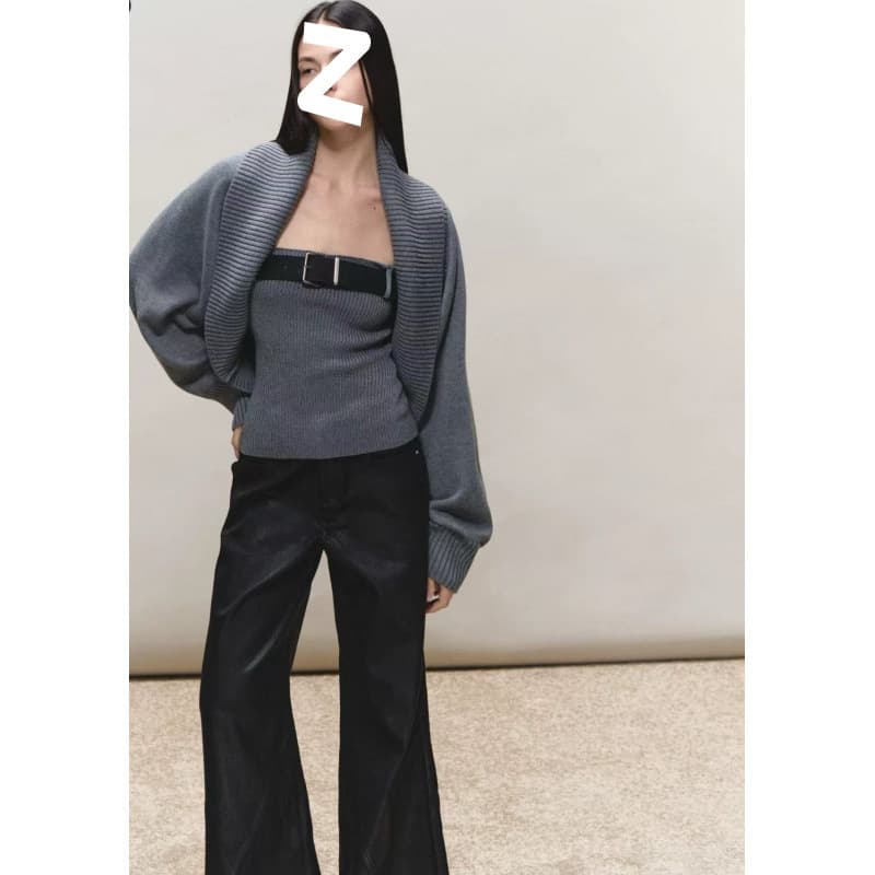 2025 Autumn/Winter Original Design Leather Strapless Top and Relaxed Oversized Cardigan Two-Piece Set