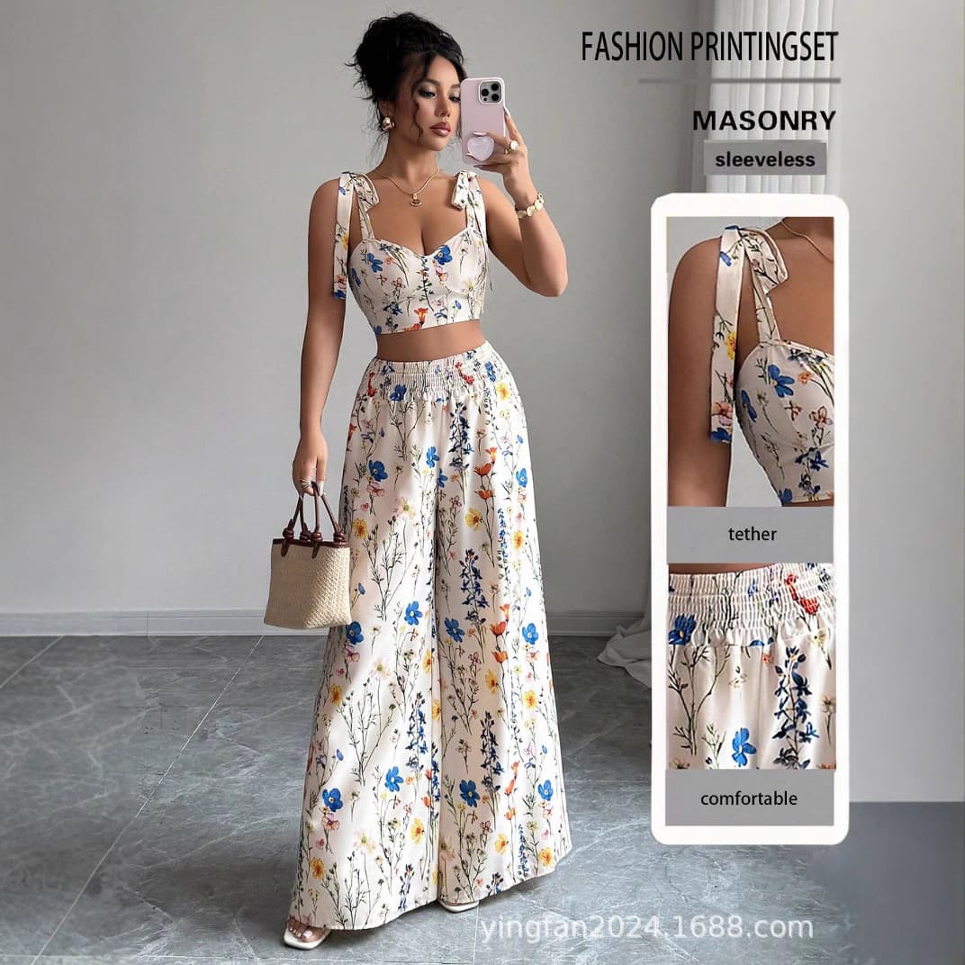 Amazon TikTok Pinduoduo Cross-Border Women's New Printed Camisole Set Summer