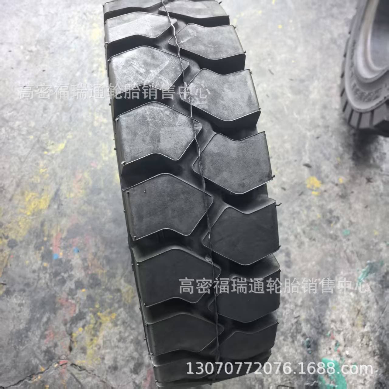 Industrial airless solid forklift tires 7.00-12, two-block tread pattern, Double Coin forklift tires, model 700-12.