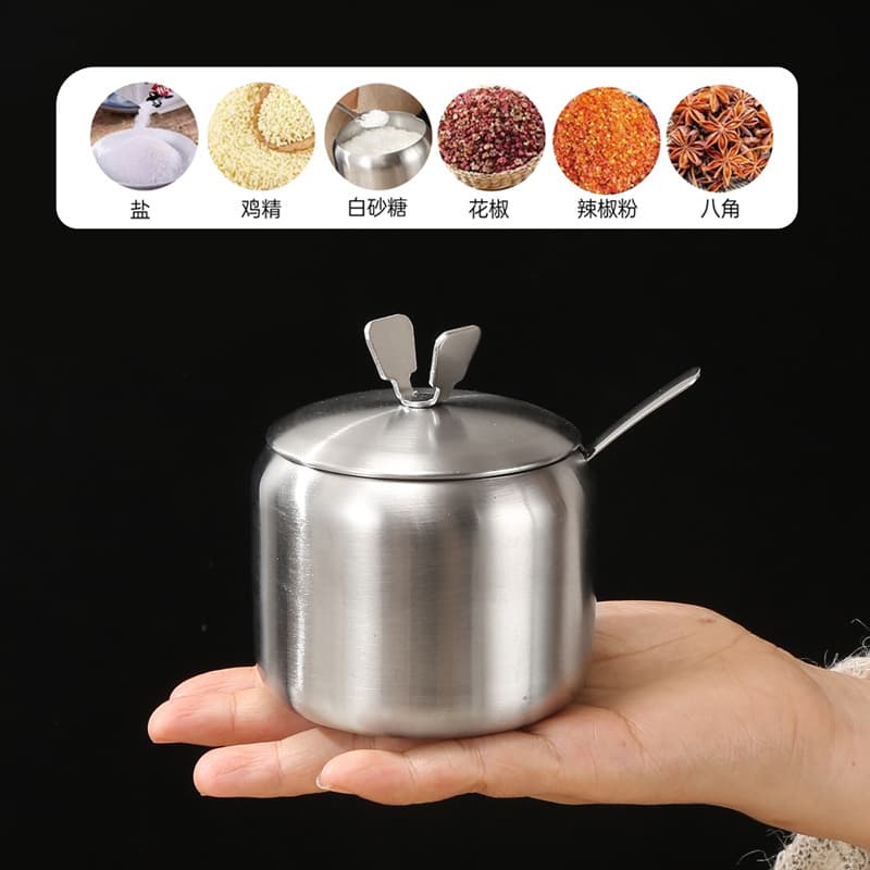 Stainless Steel Seasoning Jar with Lid, Brushed Finish Single Spice Bottle, Commercial Chili Oil Pot, Dipping Sauce Jar, MSG Kitchen Oil Container
