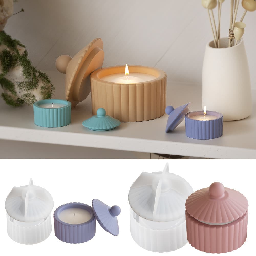 Yumeiren DIY Silicone Mold Striped Lid Storage Box Storage Jar Plaster Candle Cup Decorative Ornament Mold