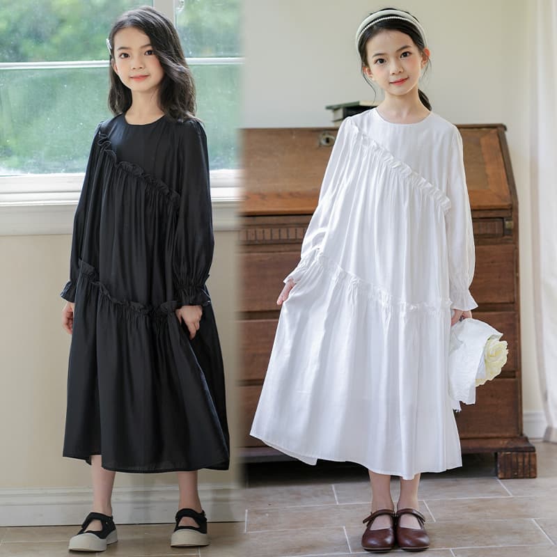 2025 Girls' New Autumn Round Neck Lace Dress Girls' Dress New Fashionable Cake Dress for Middle and Older Children