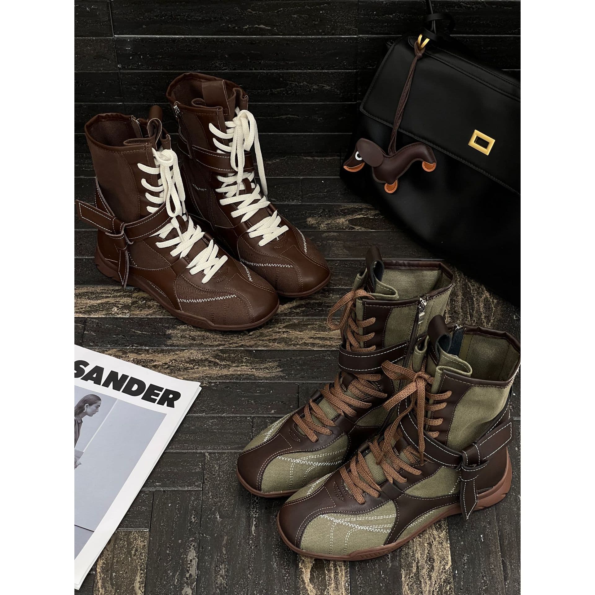 2026 Summer Autumn New Fashion Retro Color Block Versatile Lace-up Side Zipper Hunting Training Boxing Boots Martin Boots Women