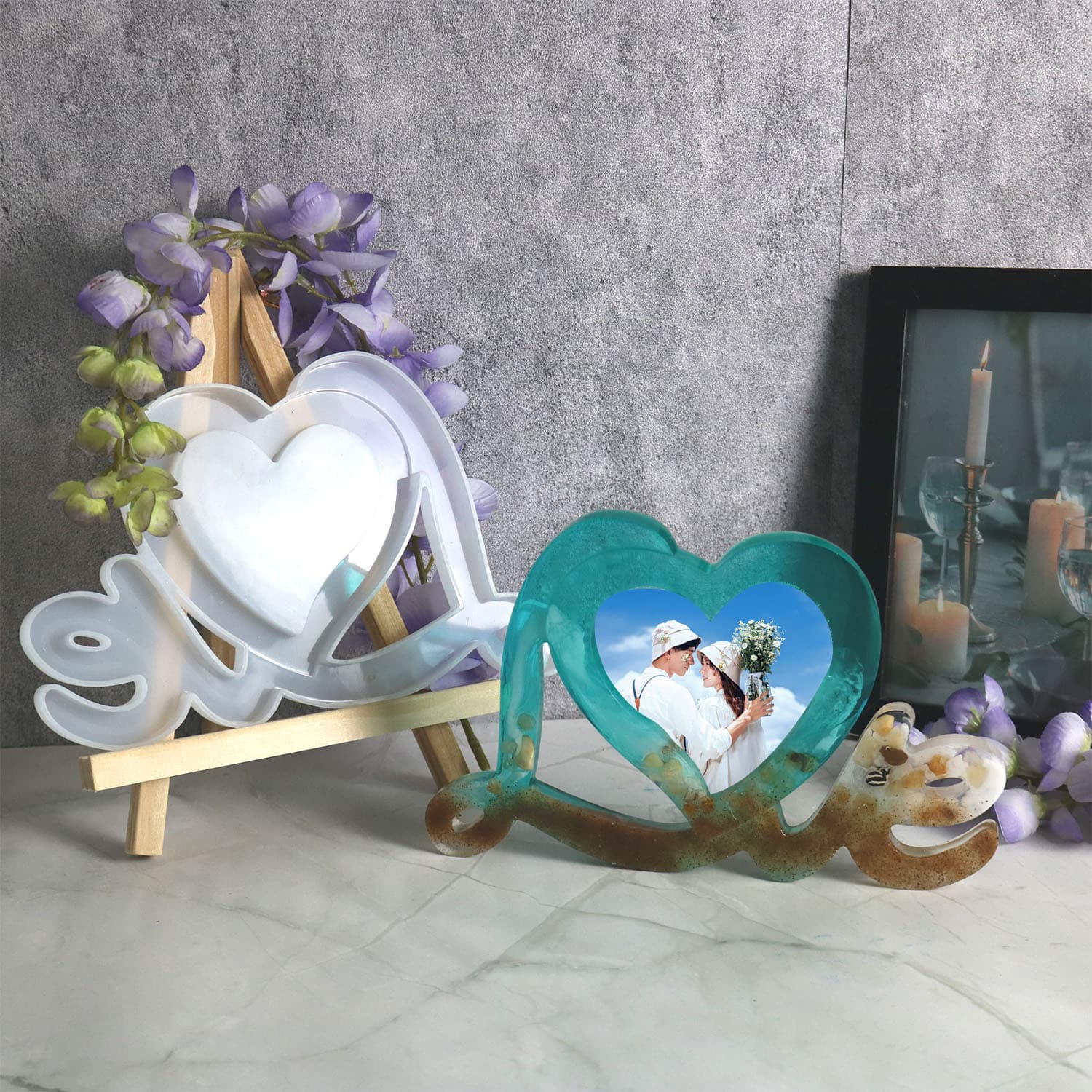New DIY Crystal Glue Mold Mr&Miss Love Valentine's Day Three-dimensional Photo Frame Silicone Mold Cross-Border