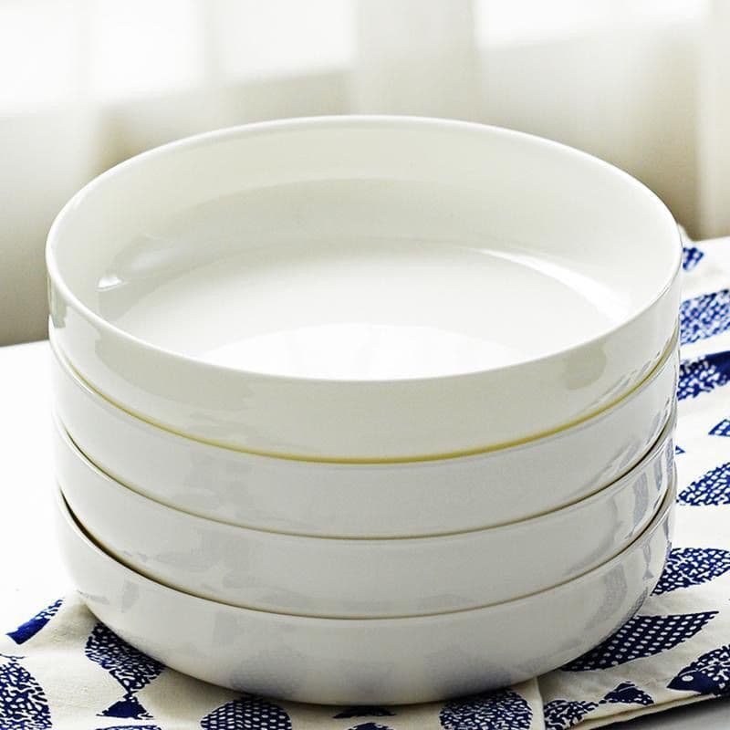 Pure White Bone China Deep Nest Plate, Specialized Steamed Egg Plate, Round Ceramic Dinnerware, Household Stir-fry Soup Plate