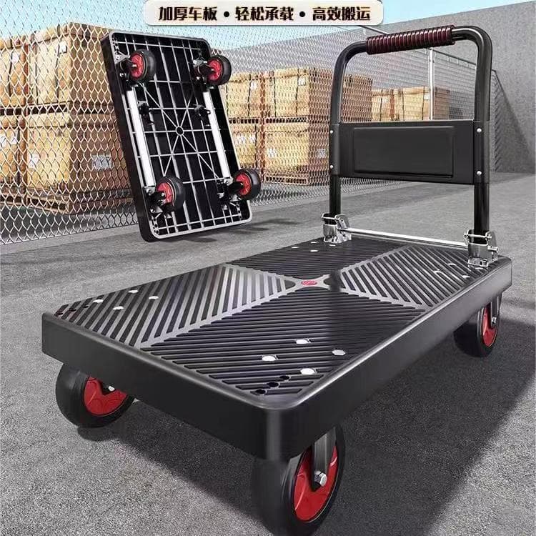 (Factory direct) Four-wheel foldable flatbed trolley for express delivery and cargo hauling
