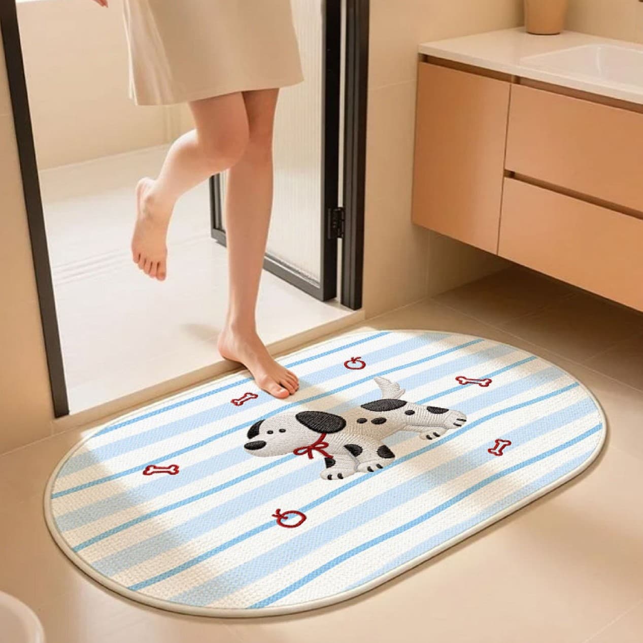 Dropshipping Cartoon Puppy Bathroom Linen Floor Mat Non-Slip Bathroom Mat Absorbent Quick-Dry Wear-Resistant Floor Mat