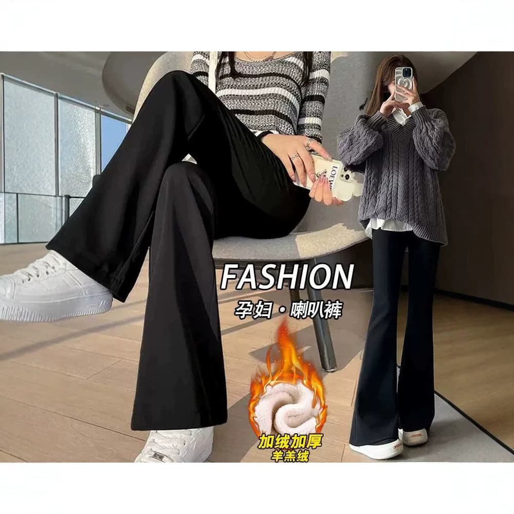 Versatile Maternity Bootcut Pants Comfortable High-Waist Support Pants Stretchy Fabric Slimming Leg-Lengthening Everyday Outing Pants
