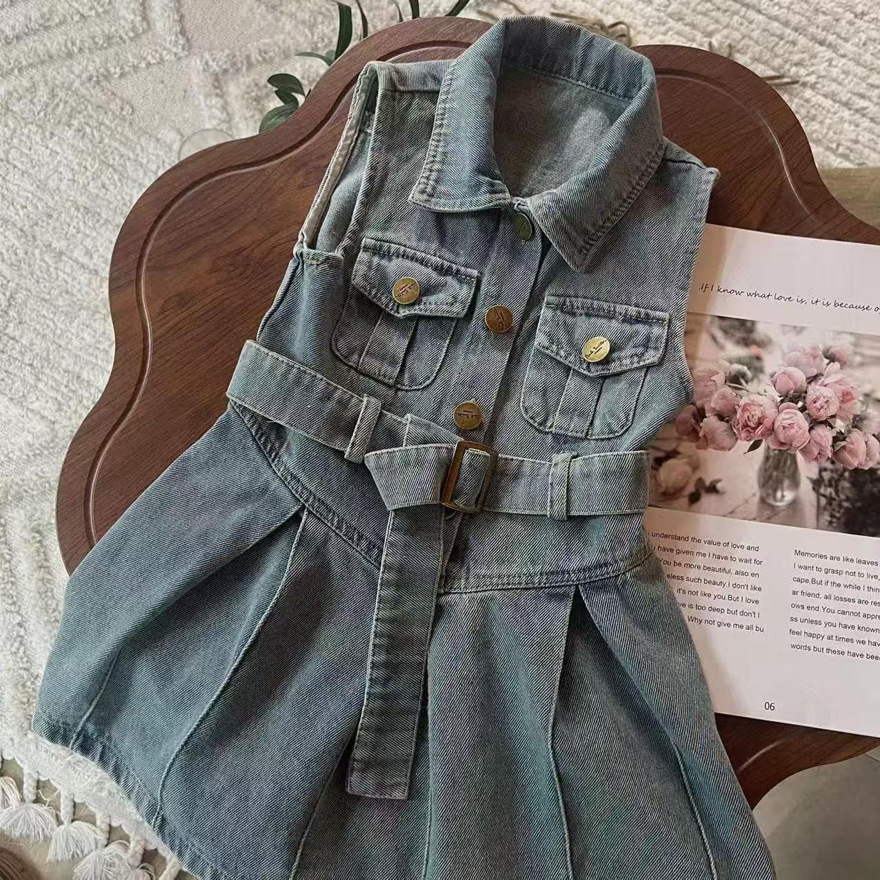 Girls denim skirt sleeveless summer children's vest dress