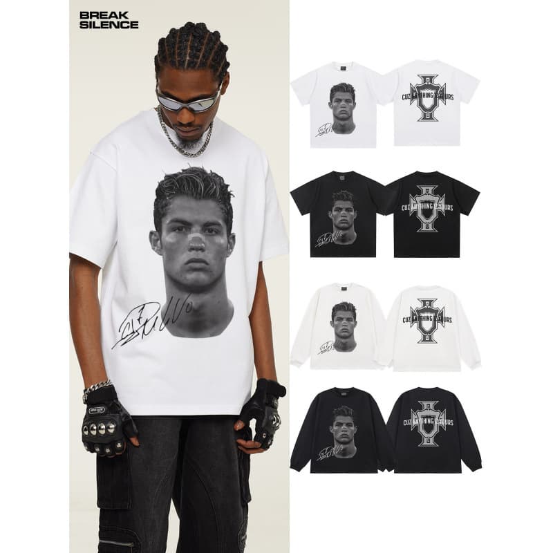 EU Size Cross-border Pure Cotton 2025 C Ronaldo Heavyweight Short Sleeve T-Shirt 300g DTG Print Unisex American Vintage