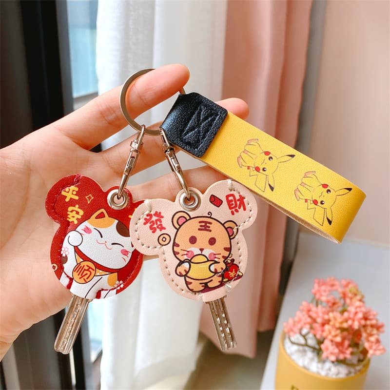 Key Cover, Keychain Case for Electric Vehicle Keys, Cartoon Home Access Card Holder, Drop-Shaped Keychain, Round Card Case