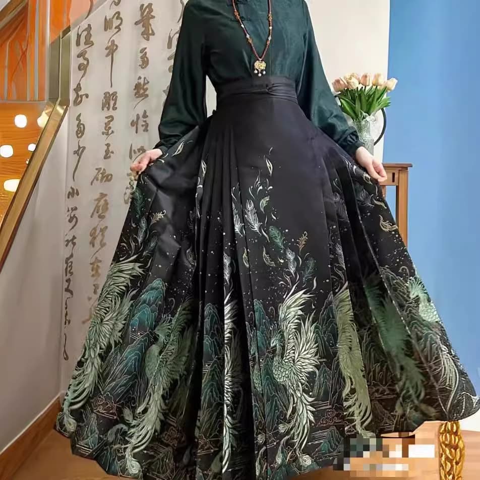 Heavy Embellishment Embroidery Gold-Woven Horse-Face Skirt Daily Commute Classical Style New Chinese Style Chinese Style Modified Hanfu Half Long Skirt Women