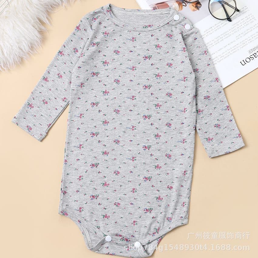 Baby clothes spring and autumn cotton bottoming long-sleeved triangle bag fart clothes for men and women baby floral cute crawl clothes