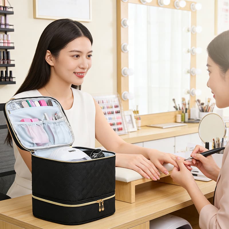 Crossbody Shoulder Strap Nail Polish Organizer Cosmetic Bag Double Layer 40-Bottle Storage Travel Nail Polish Bag