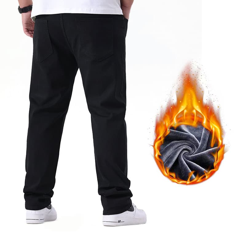 New Stretch Jeans for Men, Autumn/Winter Fleece-Lined Thickened Loose Straight-Leg Versatile Casual Trousers, Plus Size Available
