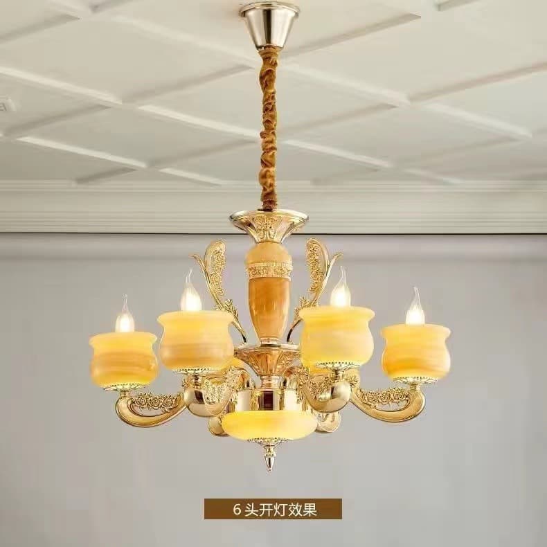 European Light Luxury Living Room Chandelier, Simple European Zinc Alloy Ceramic Villa Duplex Restaurant Bedroom Crystal Pendant Light
