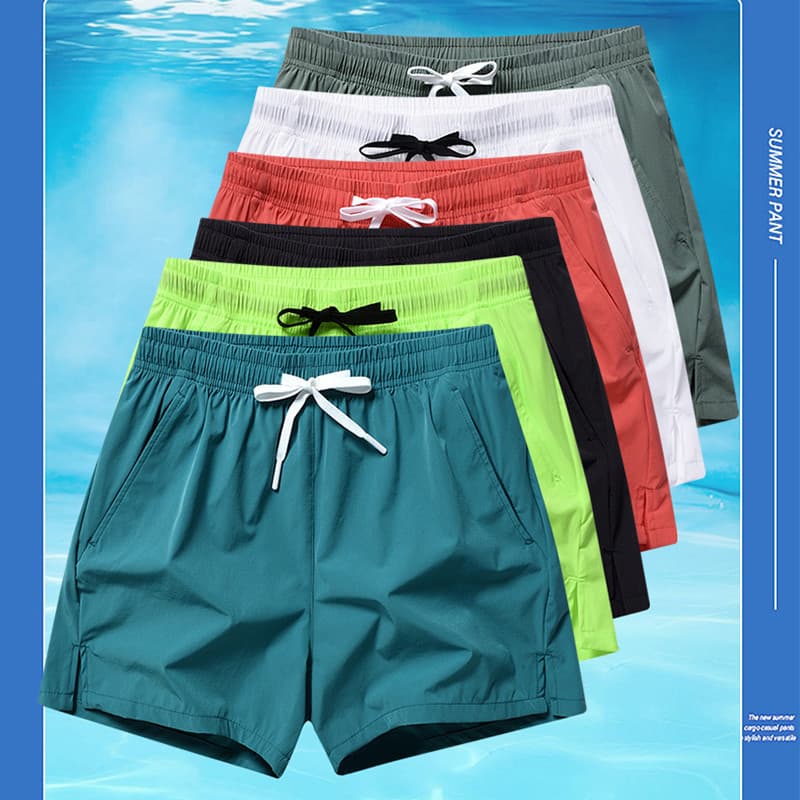 Men's casual solid color shorts, breathable stretch loose straight leg shorts, ice silk casual pants, beach pants