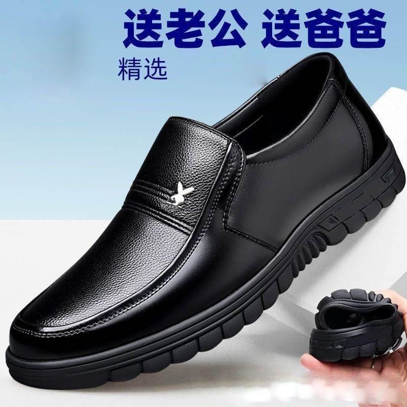 Genuine soft leather men's shoes, autumn/winter leather shoes, fashionable versatile business casual shoes, men's soft sole middle-aged dad shoes