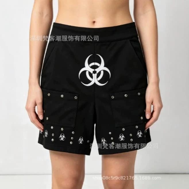 European and American trendy loose design niche loose trendy print dark style personalized street shorts for men and women