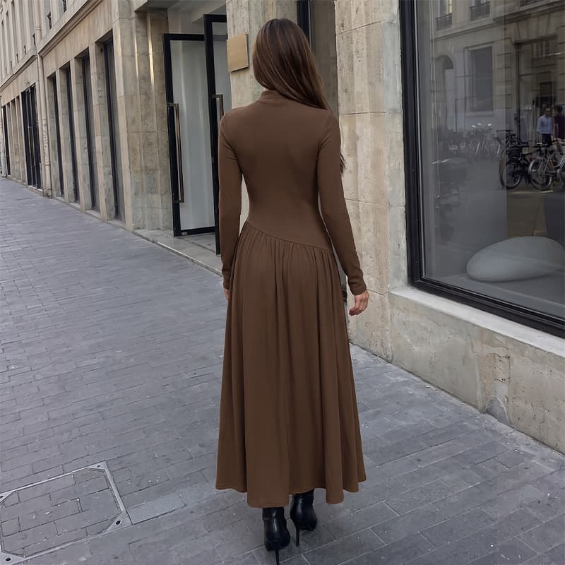 Cross-border Europe and America Slim Knit Long Skirt 2026 Autumn/Winter New Half Turtleneck Long Sleeve Irregular Pleated Dress