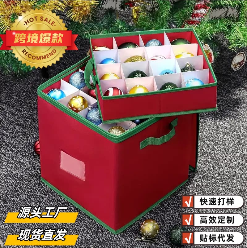 In-Stock Cross-Border E-commerce 4-Layer 64-Cell Red Non-Woven Corrugated Paperboard Christmas Ornament Storage Box