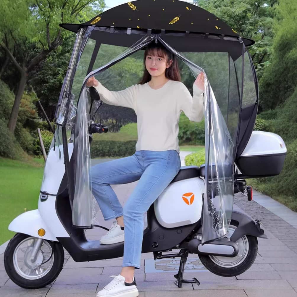 Full-coverage electric vehicle rain canopy, sunshade, electric vehicle rain cover, wind and rain protection, electric vehicle sun umbrella, rain shield.