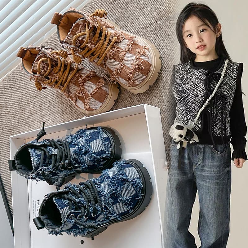 Baby Martin Boots Children's Boots 2025 Spring Autumn Denim Street Style Short Boots for Girls Fashionable Leather Boots