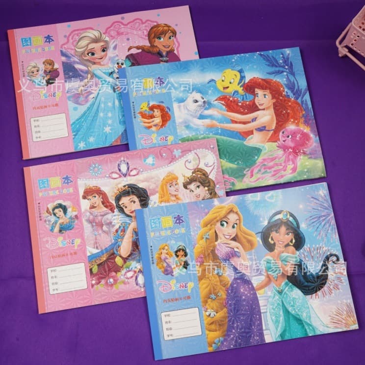 New Disney Princess A4 picture book sketch book children's graffiti drawing book graffiti with stickers stationery wholesale