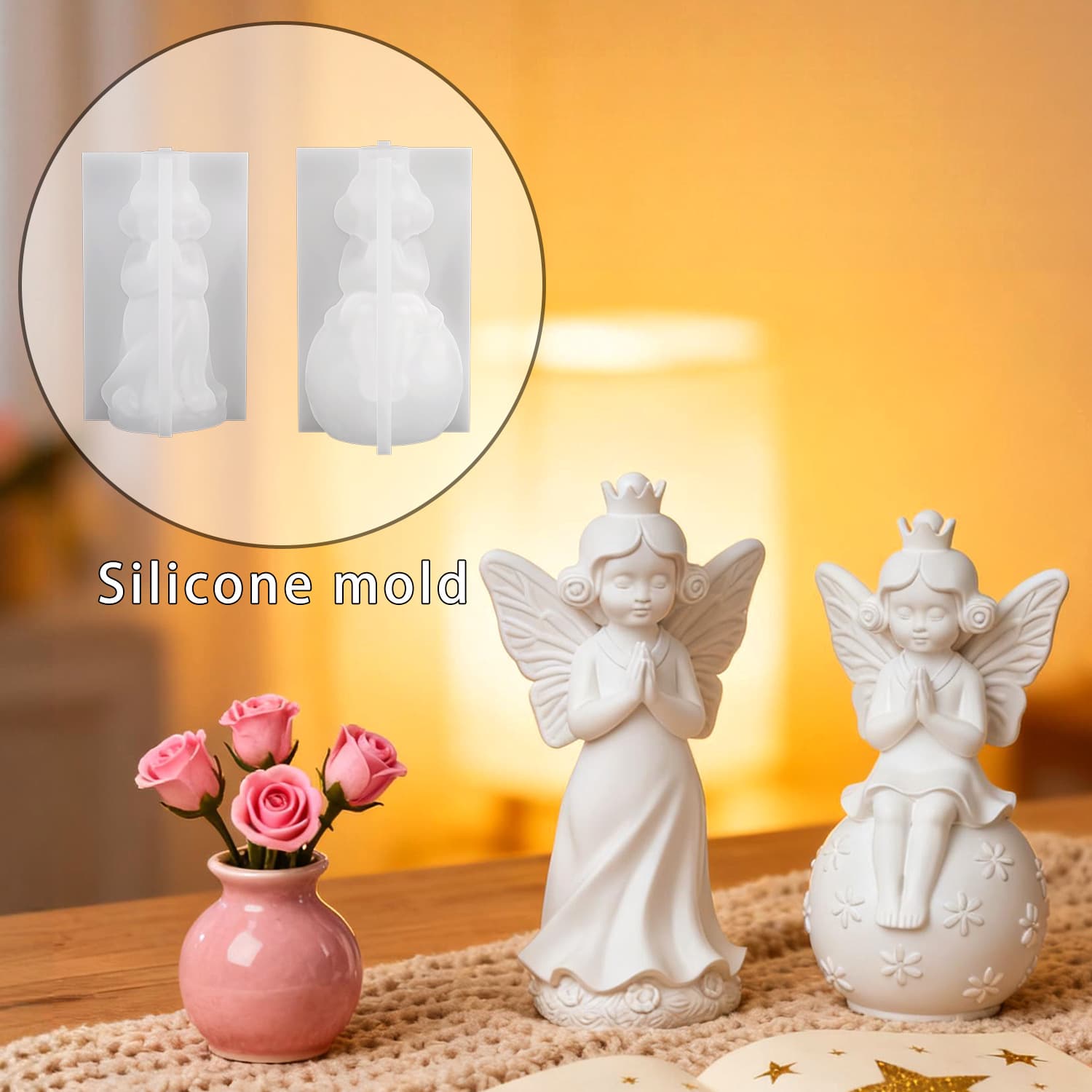 DIY Butterfly Girl Ornament Resin Mold, Home Decoration Plaster Ornament Candle Silicone Mold