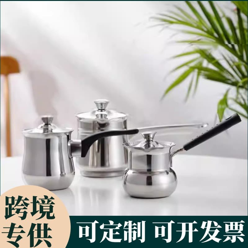 Cross-border stainless steel milk pot outdoor stove tea brewing milk pot hand brewed coffee pot steel handle moka pot coffee utensils