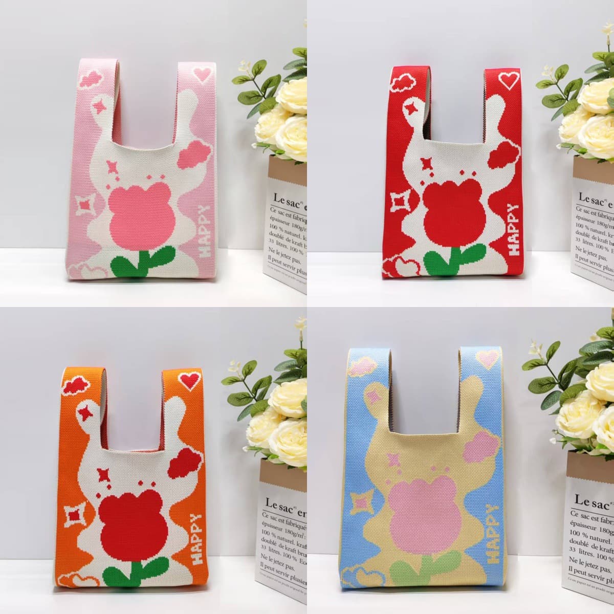 Year of the Horse New Year Gift Bag, Versatile Portable Handbag, Red Tote Bag, Knitted Bag, Handbag