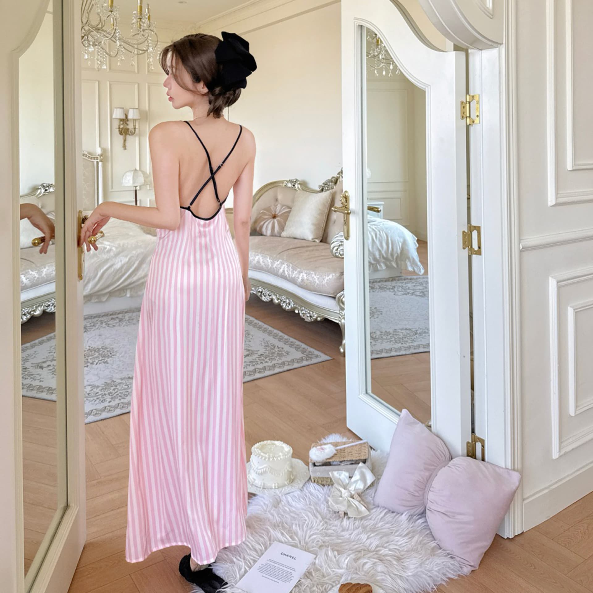 2026 Summer New Pink Satin Sweet Tea Camisole Pajamas Pure Desire Sleepwear Ice Silk Loungewear