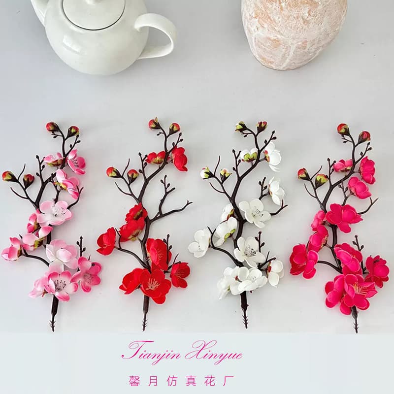 Artificial Plum Blossom Branches for New Year Decor, Wax Plum Bouquet Home Decoration, Restaurant Table Vase Props, Factory Wholesale