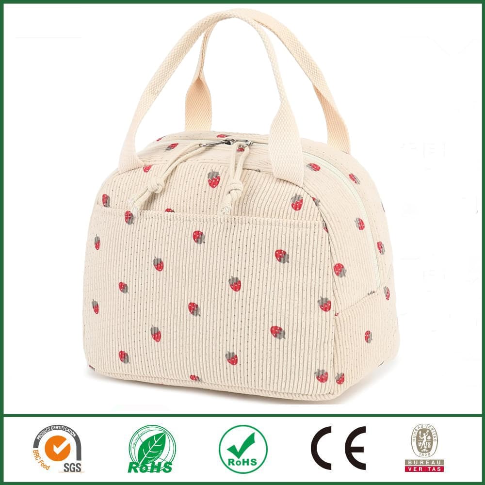 Hot-selling corduroy lunch bag for work, portable hand-held insulated lunch bag, cute lunch bag for women