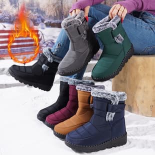 Women's Snow Boots Cross-border Outdoor Rabbit Fur Lining Wide Velcro Mid-calf Cotton Shoes Waterproof Women's Cotton Boots EU Size 45