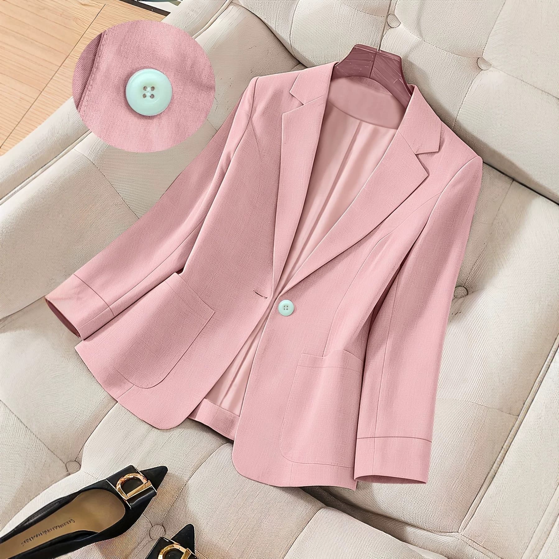 Cross-Border European and American Top Jacket New Women's Blazer Floral Print Button Decoration
