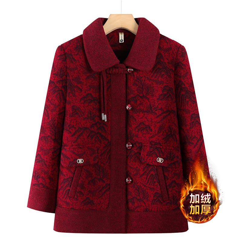 New Chinese-Style Autumn and Winter Fleece-Lined Thick Coat for Elderly Women, Warm Winter Top for Mothers