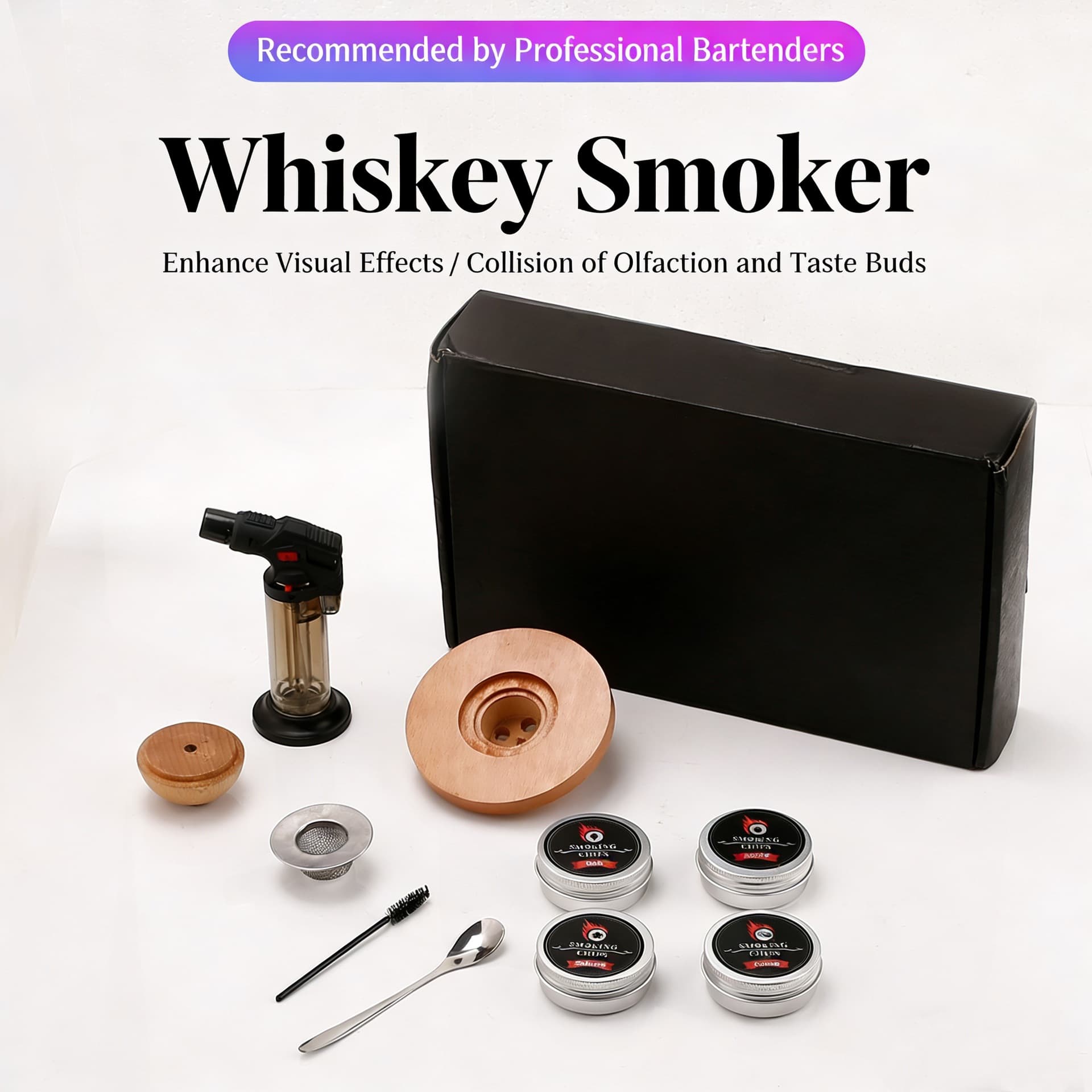 Spot cross-border cocktail smoker set four flavors wood chip smoker whiskey smoker set