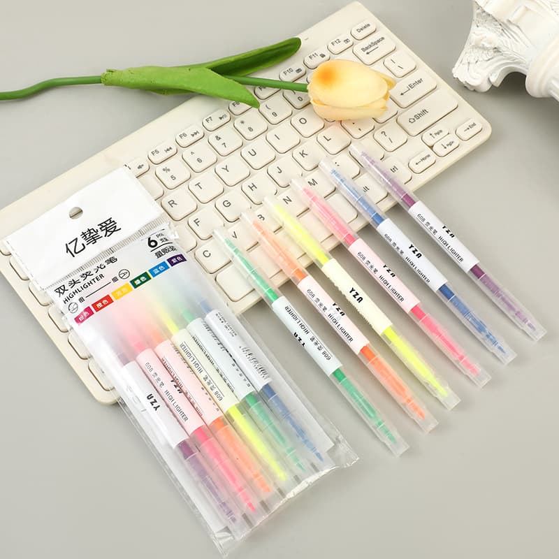 Creative double-headed two-color highlighter student color highlighted light-colored marker pen candy-colored handbook note pen