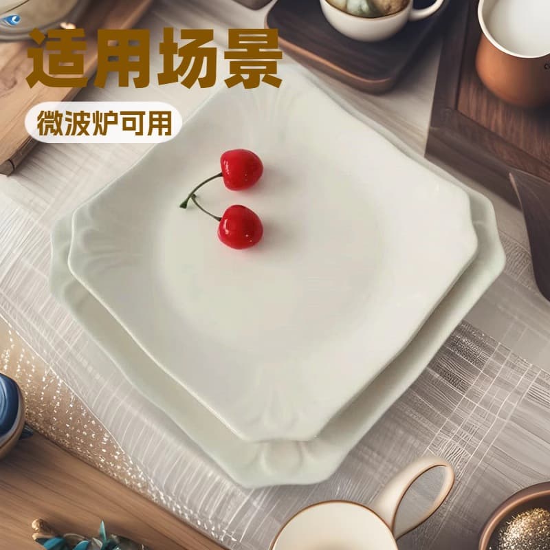 Wholesale Pure White Ceramic Dinnerware Dessert Plate Cut Corner Magnolia Plate for Hotel Restaurant Specialty Cold Dish Plate Western Food Plate