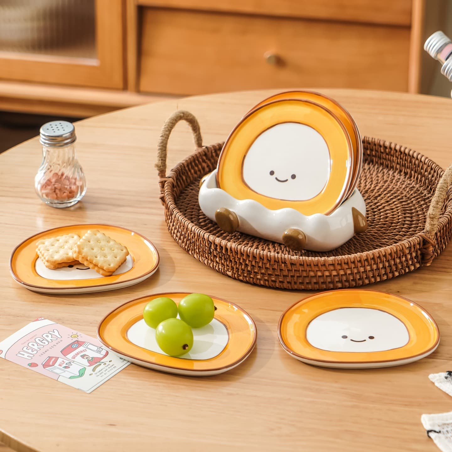 Creative Smiling Face Bone Spit Plate Set Ceramic High-End Dining Table Fruit Plate Snack Plate High-Value Food Waste Plate