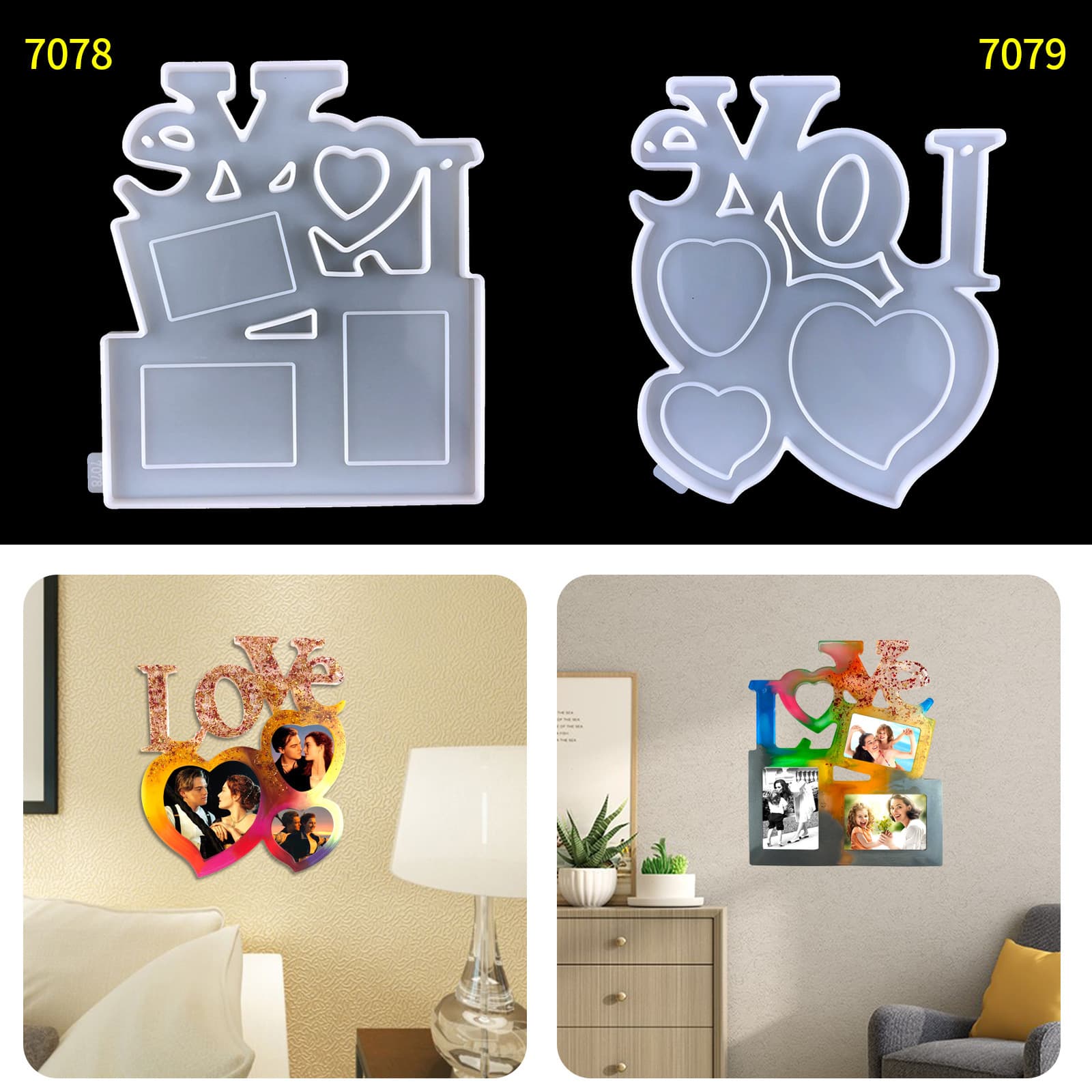 Love Photo Frame Glue Mold DIY Valentine's Day Photo Frame Pendant Mother's Day Gift Photo Frame Pendant Silicone Mold