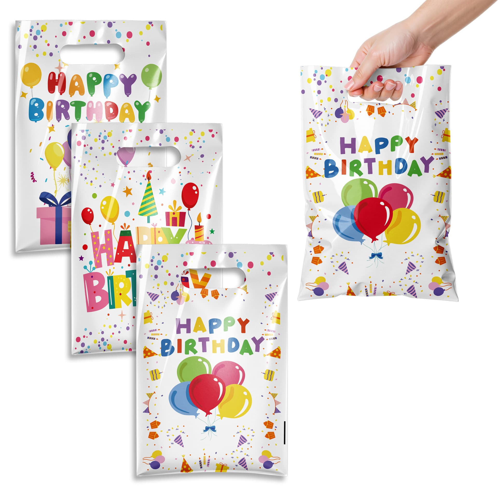 Happy Birthday 3 Mixed Tote Bags Pearlescent Film Lightweight Plastic Tote Bags Birthday Party Decoration Tote Bags