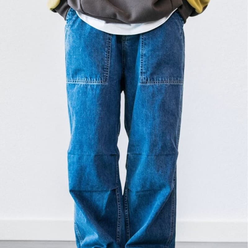 American design plus size jeans for men high street washed distressed retro blue overalls loose straight wide leg pants