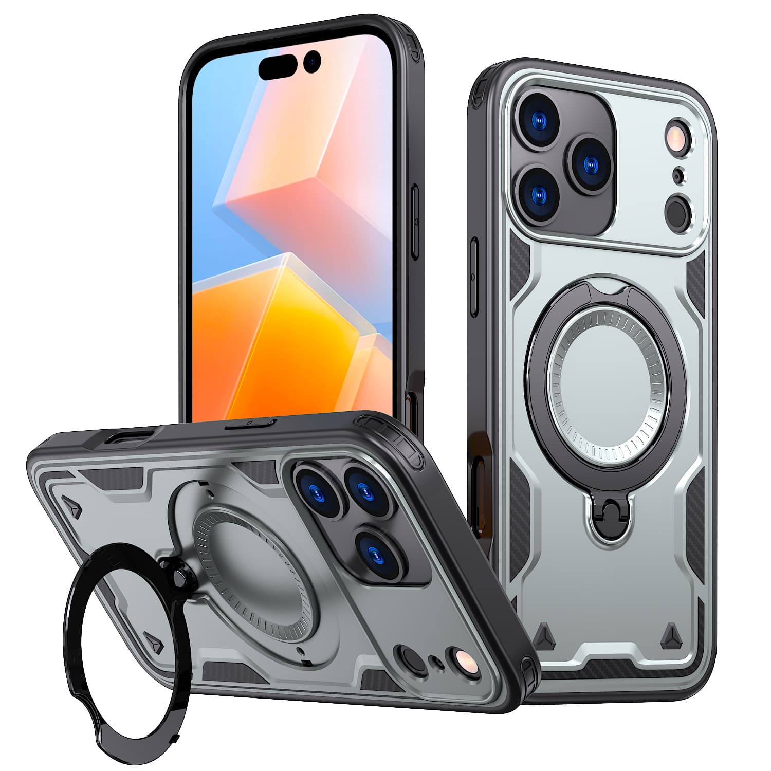 Cross-border new model suitable for iPhone17 Pro Max Tianhuan carbon fiber mobile phone case Apple 17 stand anti-fall cover