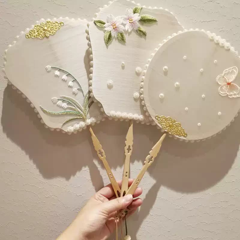 Silk Fan Handmade DIY Material Kit, Fan Frame Accessories, Shaped Fan Frame, Round Semi-Finished Blank Fan Materials