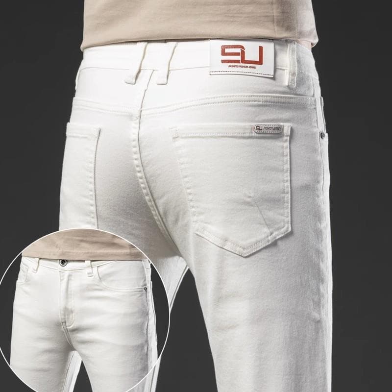 Straight-Leg Jeans for Men, New Autumn Cotton Off-White Casual Pants, 2025 New Autumn High-End Men's Trendy Pants
