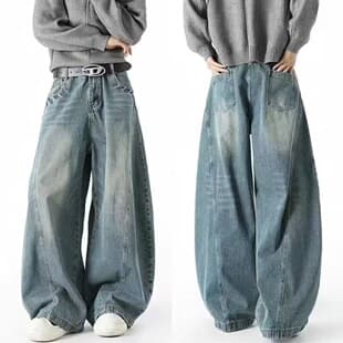 Cross-border Factory Wholesale Chinese Retro American Vintage Patchwork Spray Paint Curved Knife Jeans Loose Straight Long Pants for Men